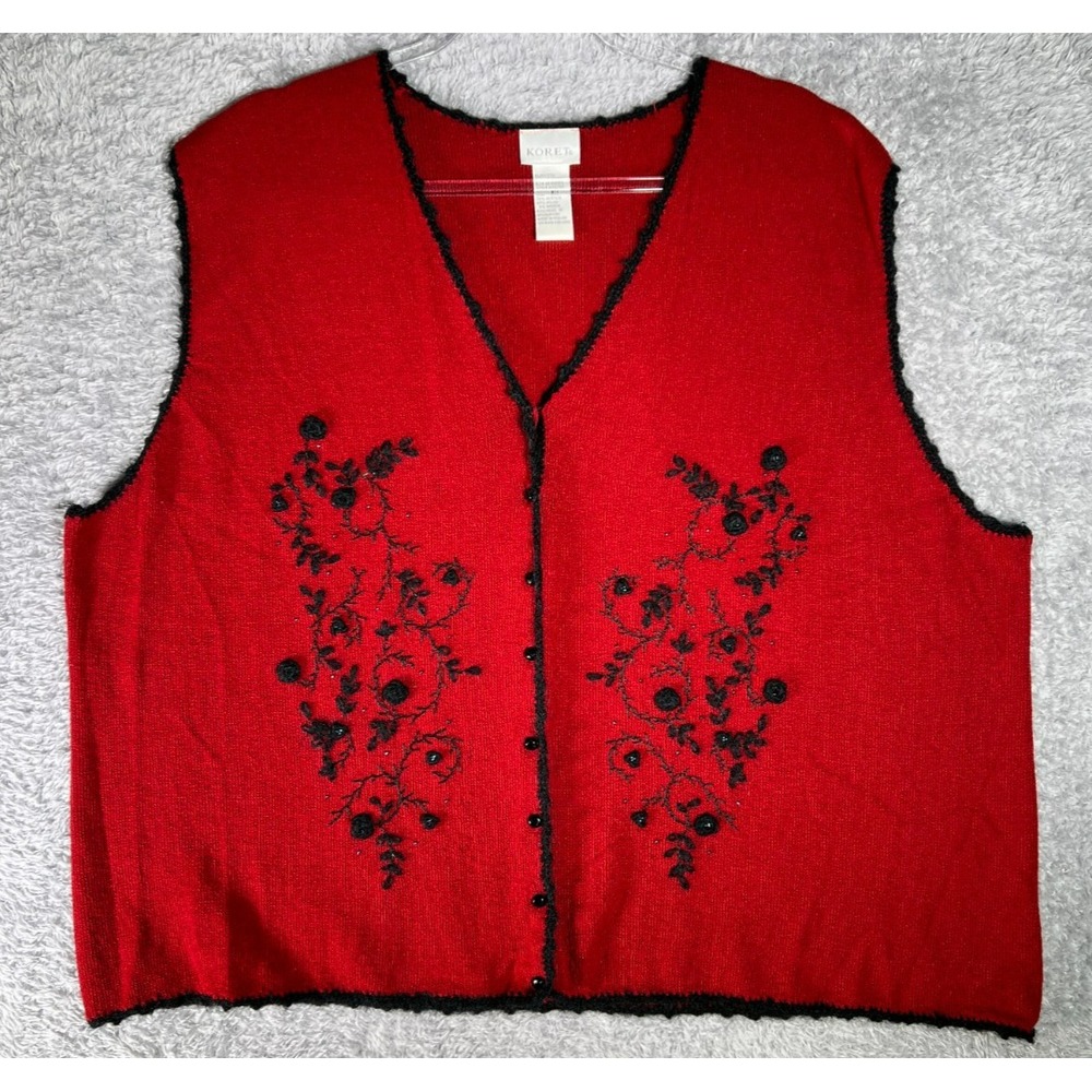 VTG Koret Embroidered‎ Mohair Blend Cardigan 2X Floral Trim  Valentine's Day